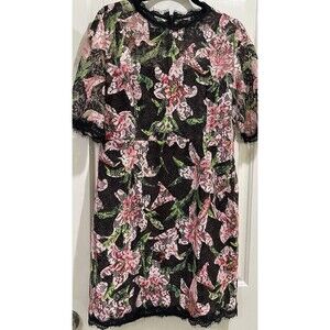 Classic Dress Dress By Hi Girl Womens Black Floral Round neck Lace Dress Size XL